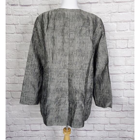 Eileen Fisher Gray Silver Silk Blend Textured Crinkle Jacket Pin Closure XL - Picture 9 of 13